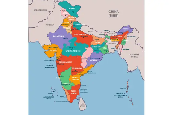 India Political Map with cities